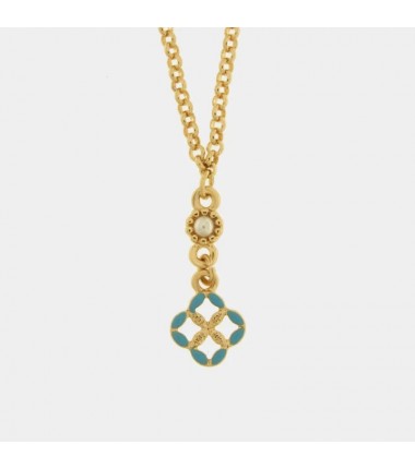 I Love Sicily - BYS - Metal necklace with light blue majolica and pearl