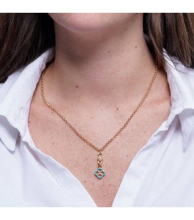 I Love Sicily - BYS - Collana in metallo con maiolica azzurra e perla