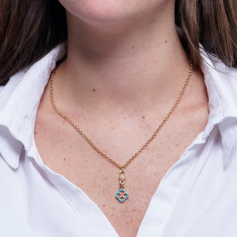 I Love Sicily - BYS - Collana in metallo con maiolica azzurra e perla