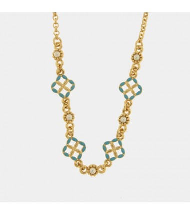 I Love Sicily - BYS - Metal necklace with light blue majolica and pearls