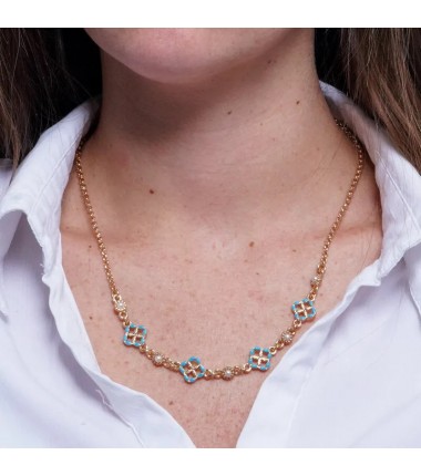 I Love Sicily - BYS - Collana in metallo con maioliche azzurre e perle