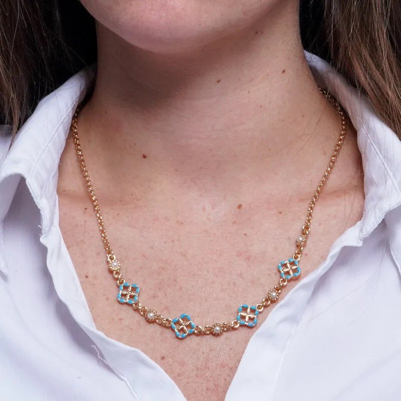 I Love Sicily - BYS - Collana in metallo con maioliche azzurre e perle