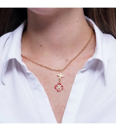 I Love Sicily - BYS - Metal necklace with red majolica