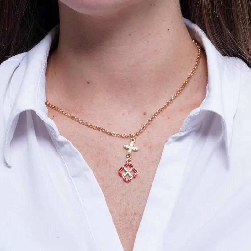 I Love Sicily - BYS - Metal necklace with red majolica