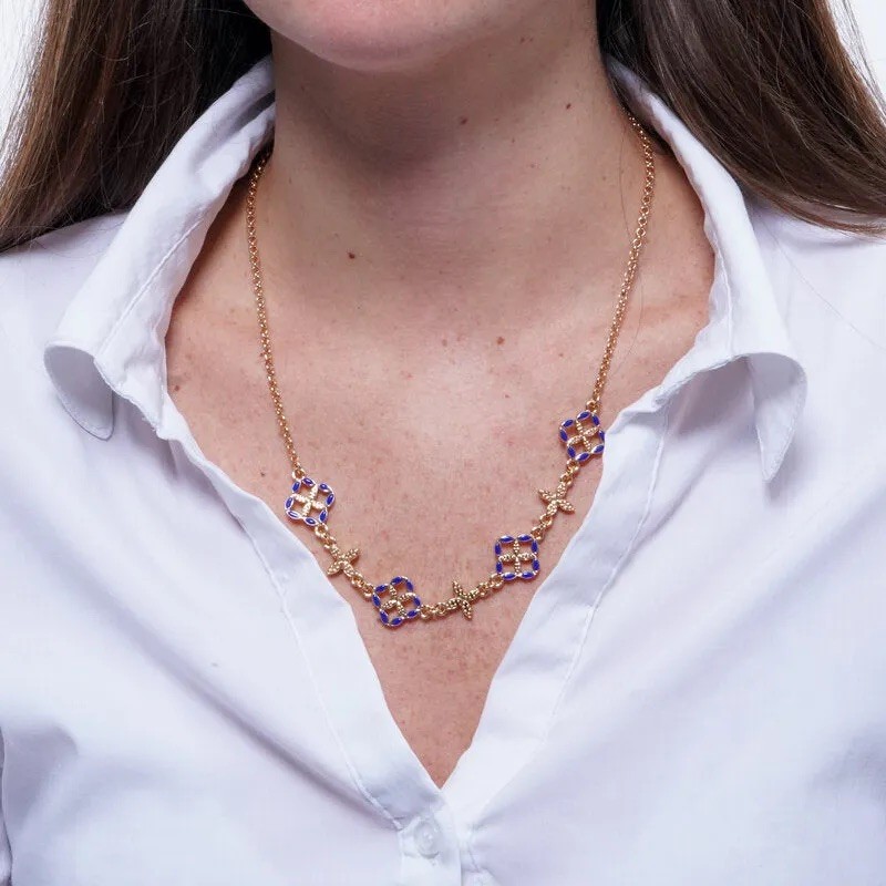 I Love Sicily - BYS - Metal necklace with blue majolica