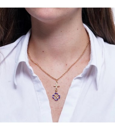 I Love Sicily - BYS - Metal necklace with blue majolica