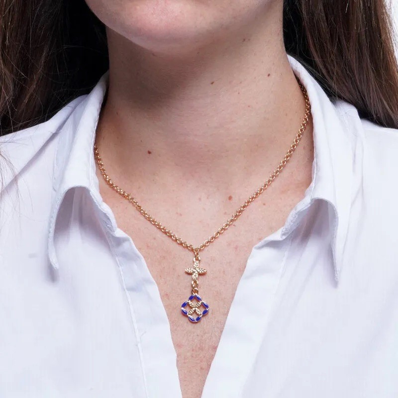I Love Sicily - BYS - Collana in metallo con maiolica blu