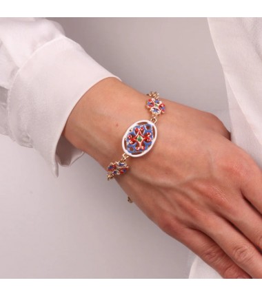 I Love Sicily - BYS - Metal bracelet with white, red and blue majolica