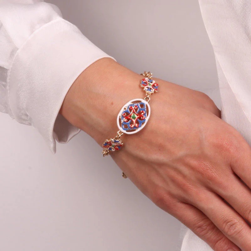 I Love Sicily - BYS - Metal bracelet with white, red and blue majolica