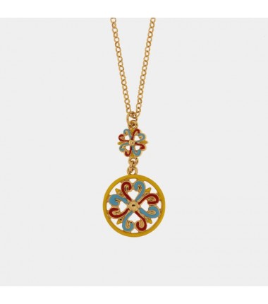 I Love Sicily - BYS - Collana in metallo con maioliche rosso, giallo e azzurro