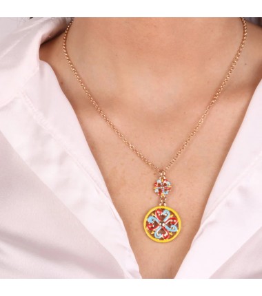 I Love Sicily - BYS - Collana in metallo con maioliche rosso, giallo e azzurro