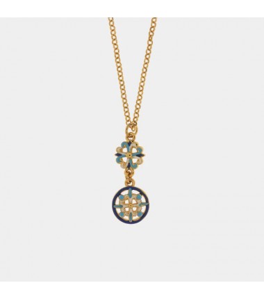 I Love Sicily - BYS - Collana in metallo con maioliche bianche, azzurre e blu