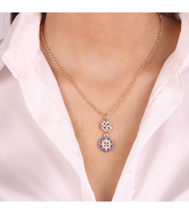 I Love Sicily - BYS - Collana in metallo con maioliche bianche, azzurre e blu