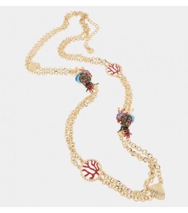 I Love Sicily - BYS - Collana lunga in metallo con teste di moro, coralli e conchiglie