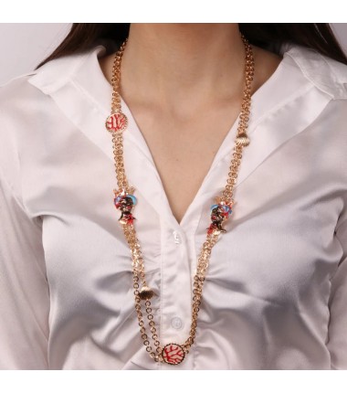 I Love Sicily - BYS - Collana lunga in metallo con teste di moro, coralli e conchiglie