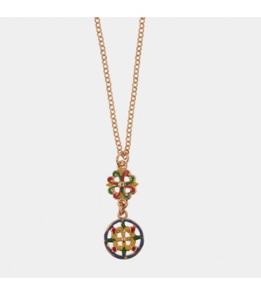 I Love Sicily - BYS - Collana in metallo con maioliche blu, rosso, giallo e verde