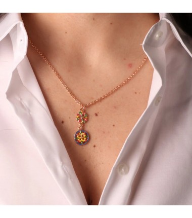 I Love Sicily - BYS - Metal necklace with blue, red, yellow and green majolica