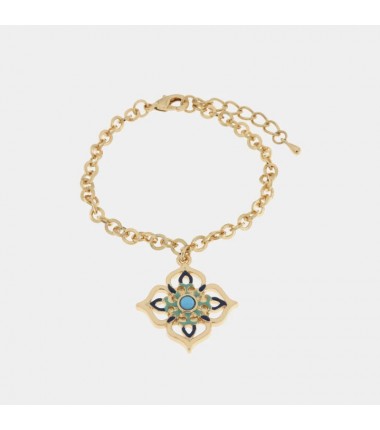 I Love Sicily - BYS - Metal bracelet with blue and light blue majolica pendant