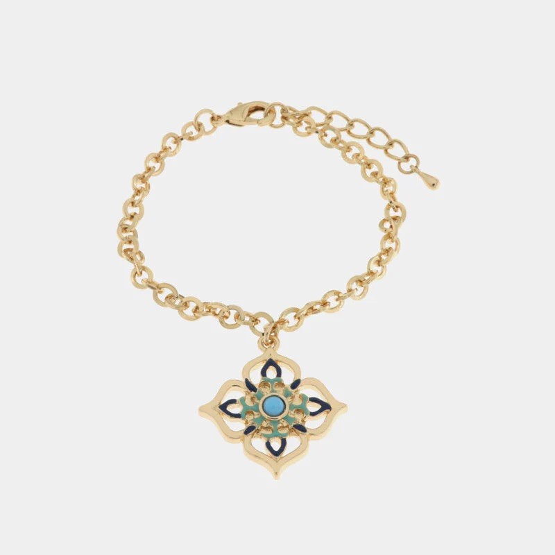 I Love Sicily - BYS - Metal bracelet with blue and light blue majolica pendant