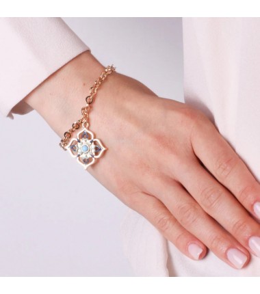 I Love Sicily - BYS - Bracciale in metallo con maiolica blu e azzurra pendente