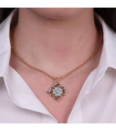 I Love Sicily - BYS - Collana in metallo con maiolica blu e azzurra