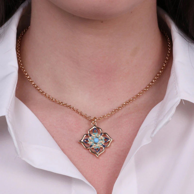 I Love Sicily - BYS - Collana in metallo con maiolica blu e azzurra