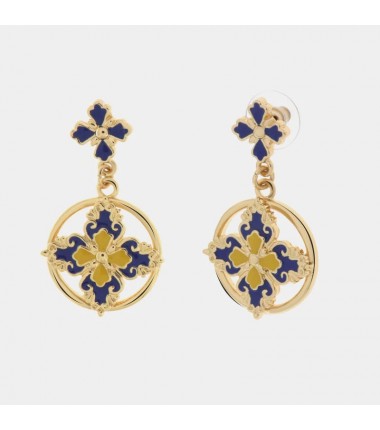 I Love Sicily - BYS - Metal earrings with blue and yellow majolica