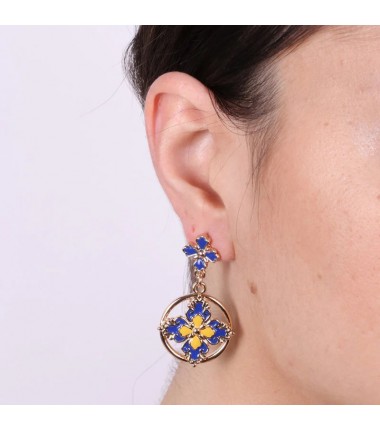 I Love Sicily - BYS - Metal earrings with blue and yellow majolica
