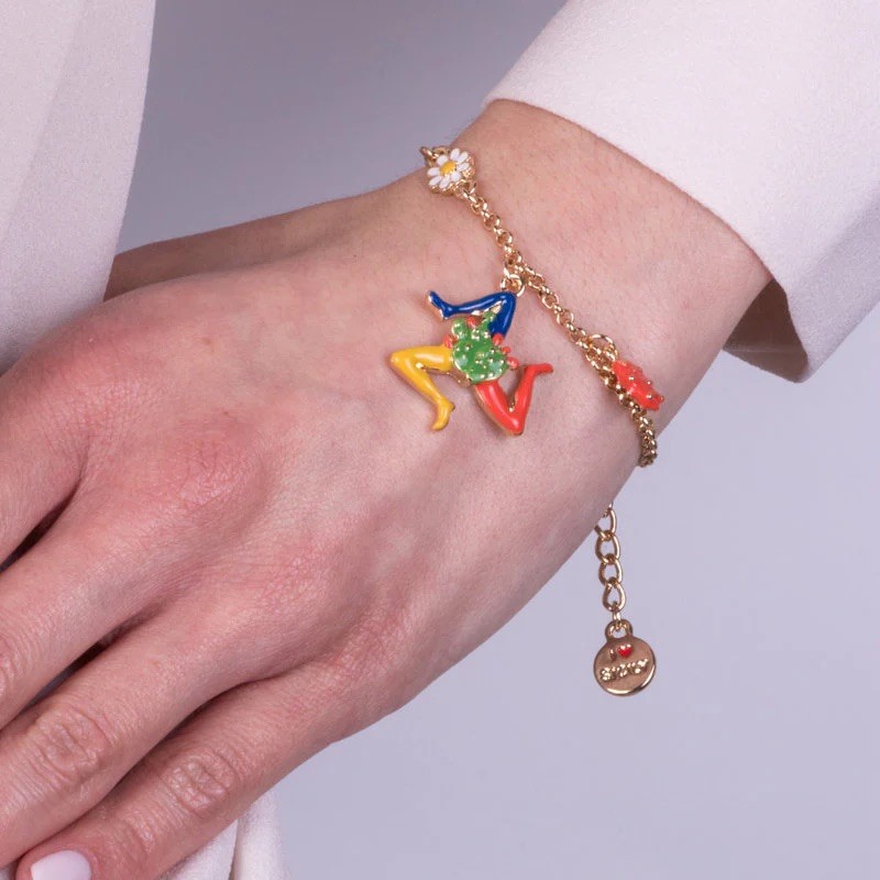 I Love Sicily - BYS - Bracciale in metallo con Trinacria e fichi d'india