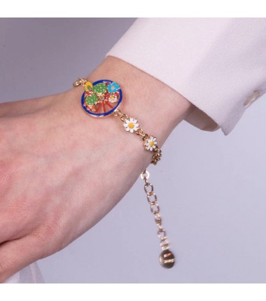 I Love Sicily - BYS - Metal bracelet with blue wheel embellished with prickly pears and flowers