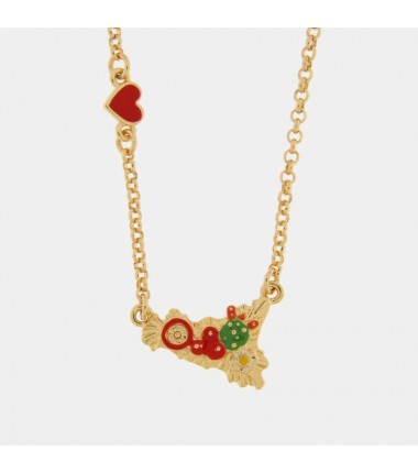 I Love Sicily - BYS - Metal necklace heart and Sicily with prickly pears