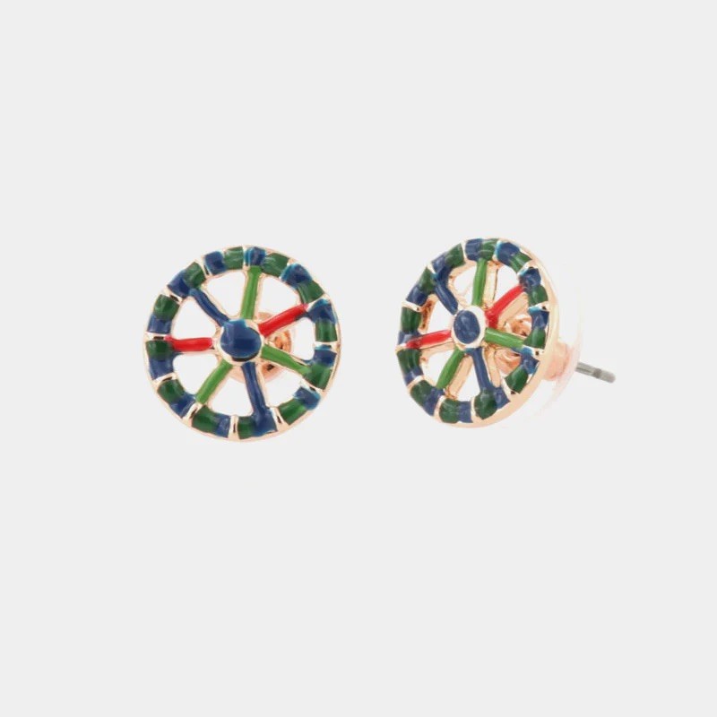I Love Sicily - BYS - Metal stud earrings with blue cart wheel