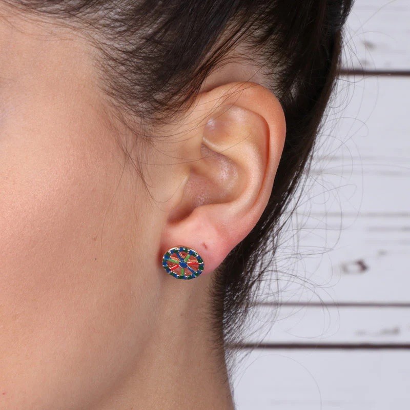 I Love Sicily - BYS - Metal stud earrings with blue cart wheel