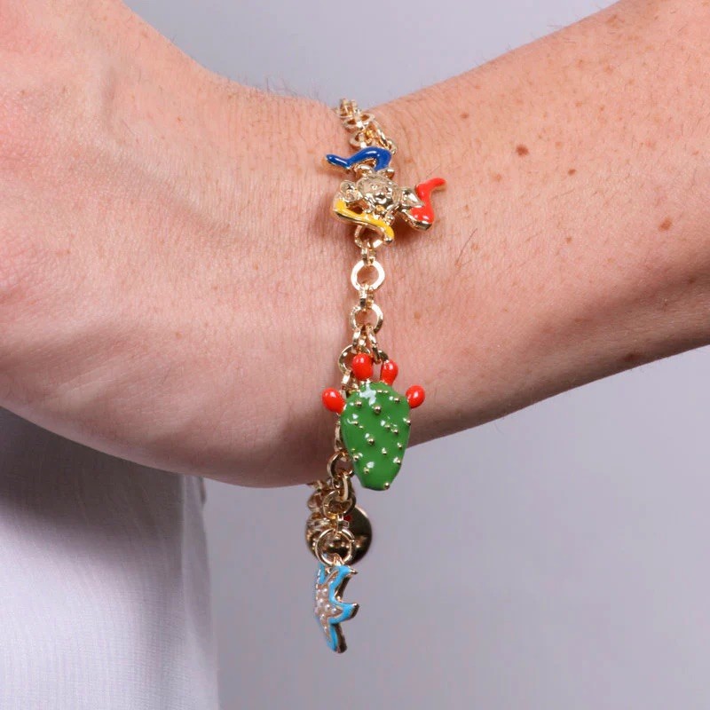 I Love Sicily - BYS - Metal bracelet with starfish, prickly pear and Trinacria