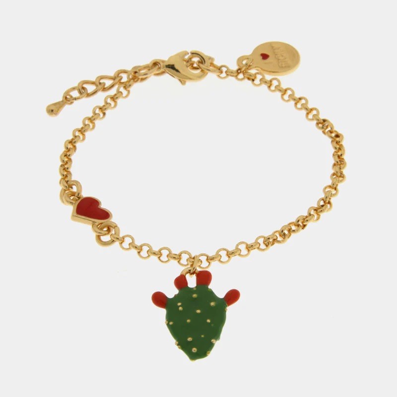 I Love Sicily - BYS - Metal bracelet with heart and prickly pear pendant