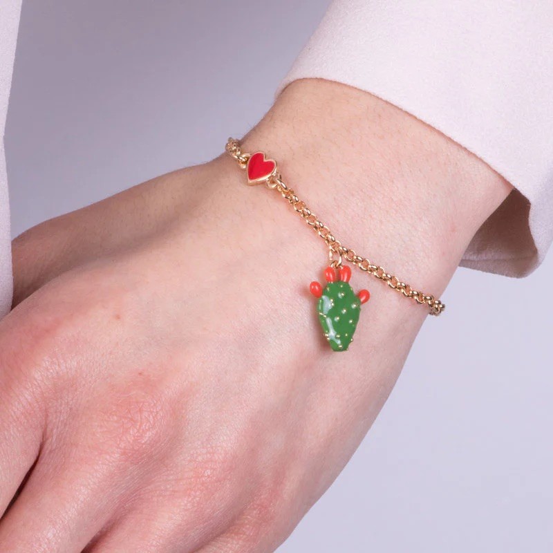 I Love Sicily - BYS - Bracciale in metallo con cuoricino e fico d'india pendente