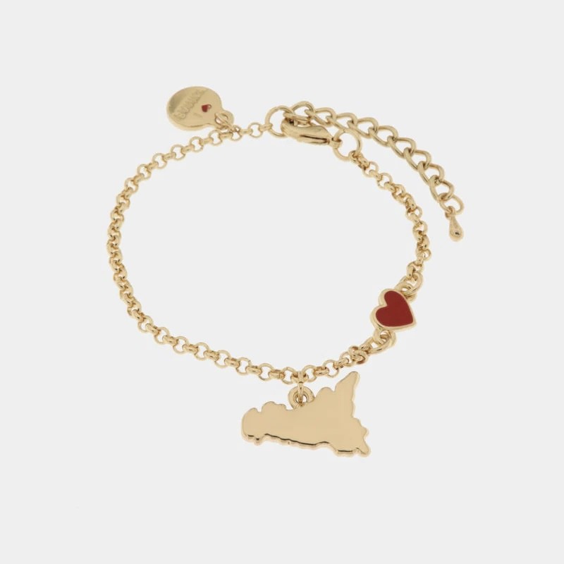 I Love Sicily - BYS - Bracciale in metallo con cuoricino e Sicilia pendente