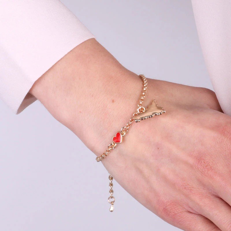 I Love Sicily - BYS - Bracciale in metallo con cuoricino e Sicilia pendente