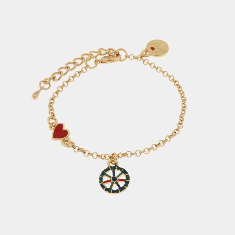 I Love Sicily - BYS - Metal bracelet with heart and blue cart wheel pendant