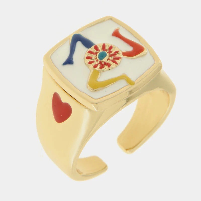 I Love Sicily - BYS - Metal square ring with trinacria