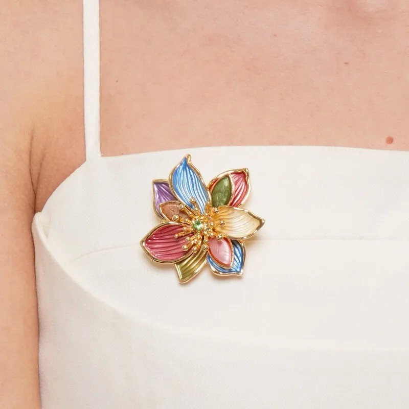 BYS - Spilla in metallo con fiore colorato