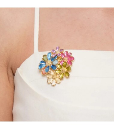 BYS - Magnetic metal brooch with colorful flowers