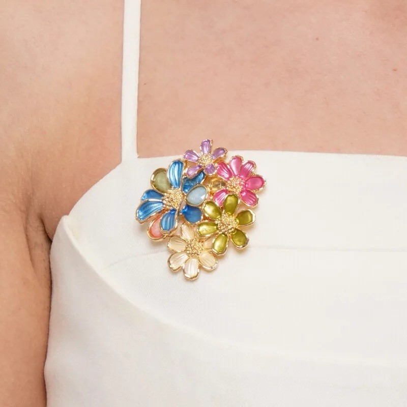 BYS - Magnetic metal brooch with colorful flowers