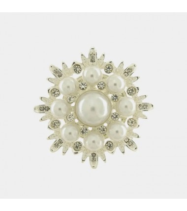 BYS - Magnetic metal brooch with pearls and crystals