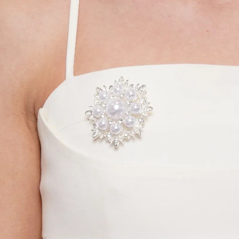 BYS - Spilla in metallo con perle e cristalli