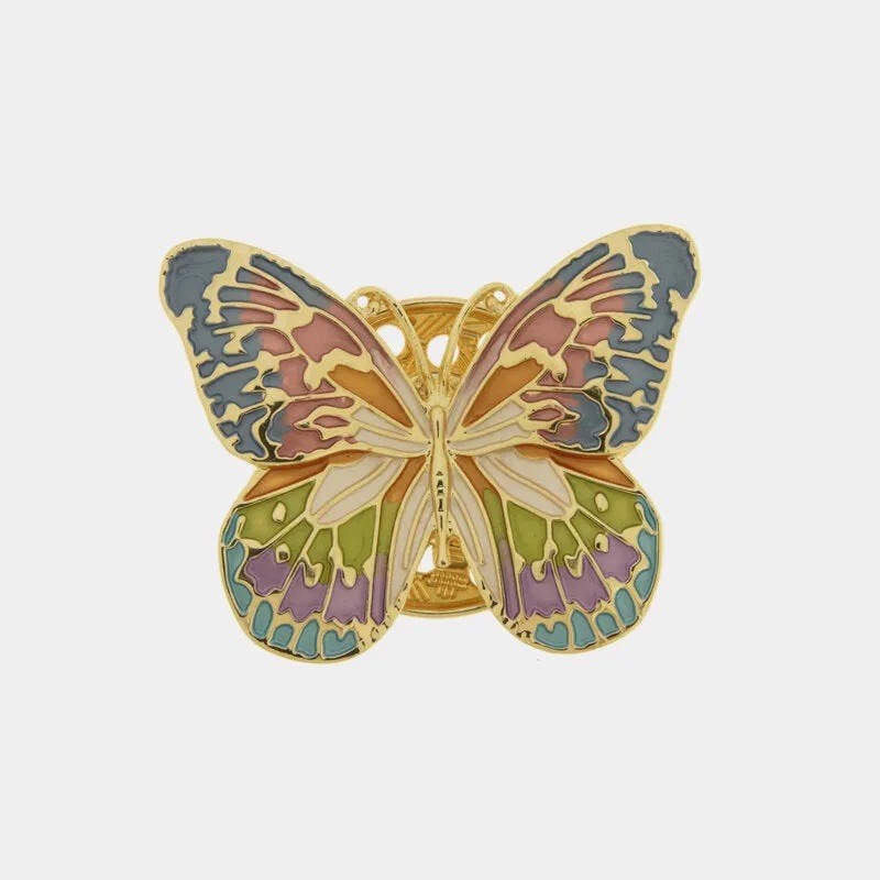 BYS - Spilla in metallo con farfalla colorata