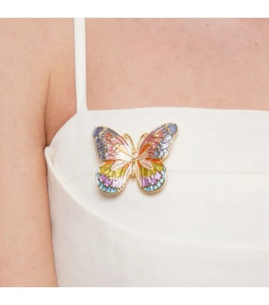 BYS - Spilla in metallo con farfalla colorata