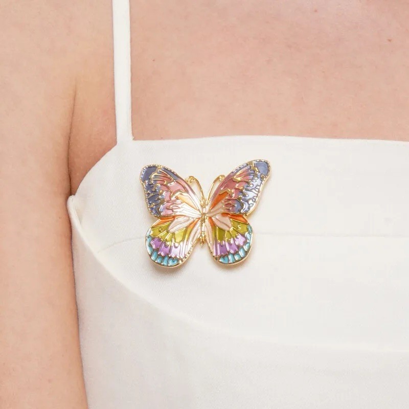 BYS - Magnetic metal brooch with colorful butterfly
