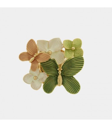 BYS - Spilla in metallo con fiori e farfalle