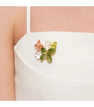 BYS - Spilla in metallo con fiori e farfalle